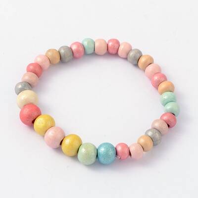 Children's Day Gift Dyed  Round Wood Beaded Kids Stretch Bracelets