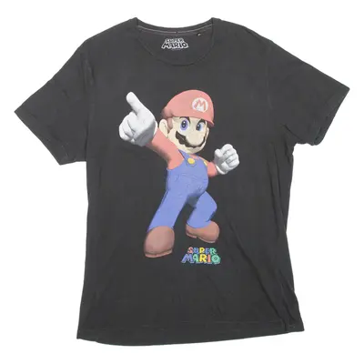 SUPER MARIO Mens T-Shirt Black Crew Neck 2XL
