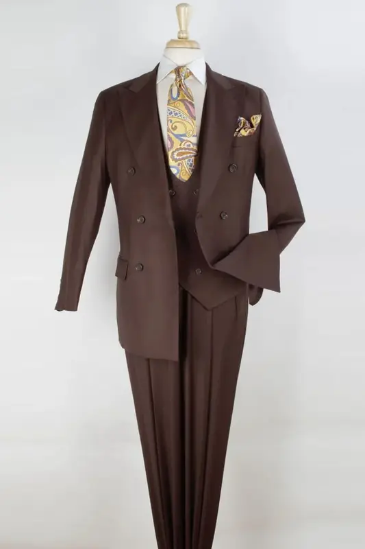 Brown Double Breasted Suit - Men's Classic Fit 100% Super 150's Wool