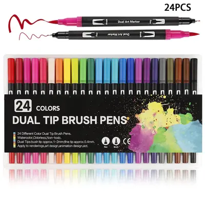 School Supplies Dual Tip Brush Pen, 1 Set Colorful Flexible Felt-tipped Artistic Markers, Art Supplies for Drawing, Sketching...