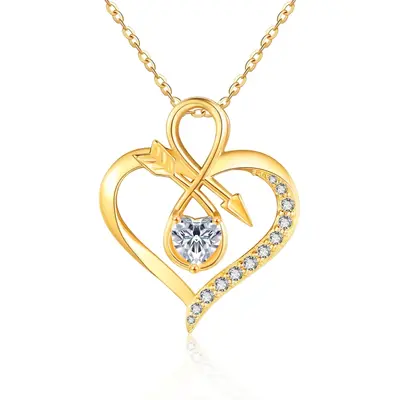 Gold Vermeil Cubic Zirconia Arrow Heart Infinity Symbol Necklace for Women