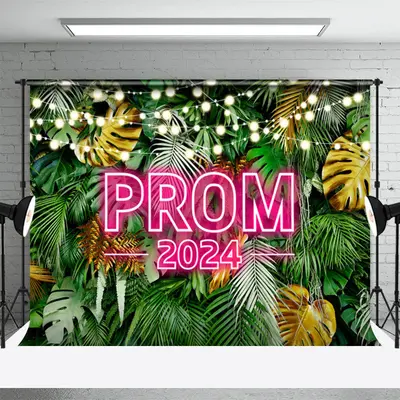 Jungle Green Leaves Plant Lights Prom Party Backdrop - Aperturee