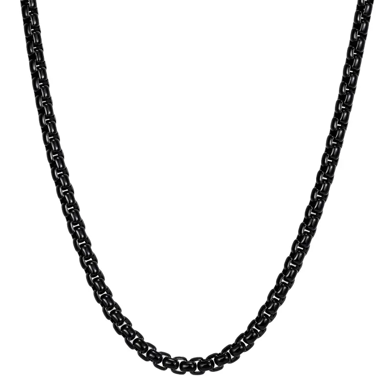 Sterling Silver with Black Color Round Box Chain Necklace for Men 4mm