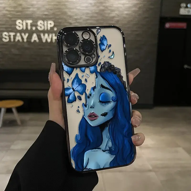 Blue butterfly girl pattern Mobile Phone Case Camera Lens Protection for iPhone 15 16 14 Promax 13 12 11 XR XS Plus Shockproo...