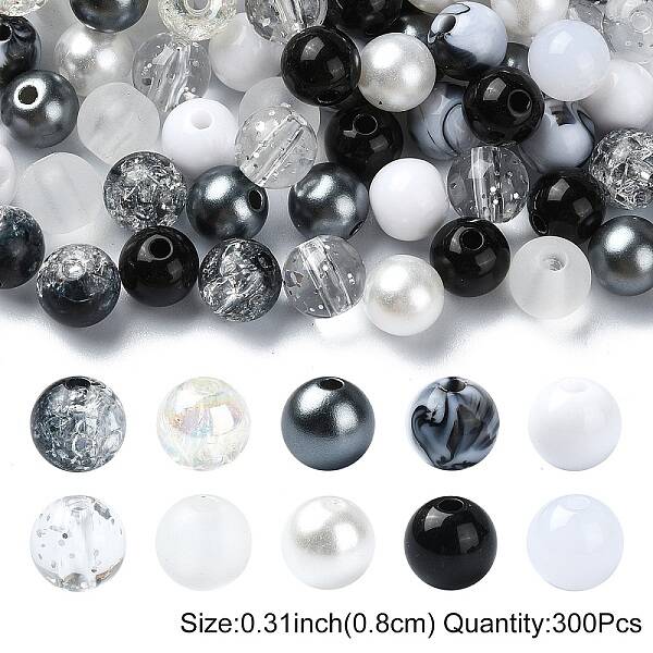 300Pcs 10 Styles Opaque Acrylic Beads