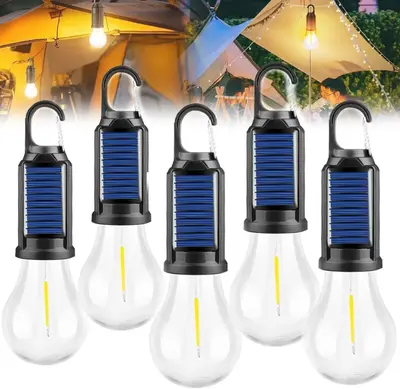 Solar Rechargeable Hooked Camping Light, Solar Tent Lights USB Rechargeable LED Camping Lantern, Outdoor Hanging Light Bulbs,...