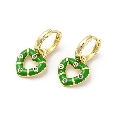 Heart Real 18K Gold Plated Brass Dangle Hoop Earrings