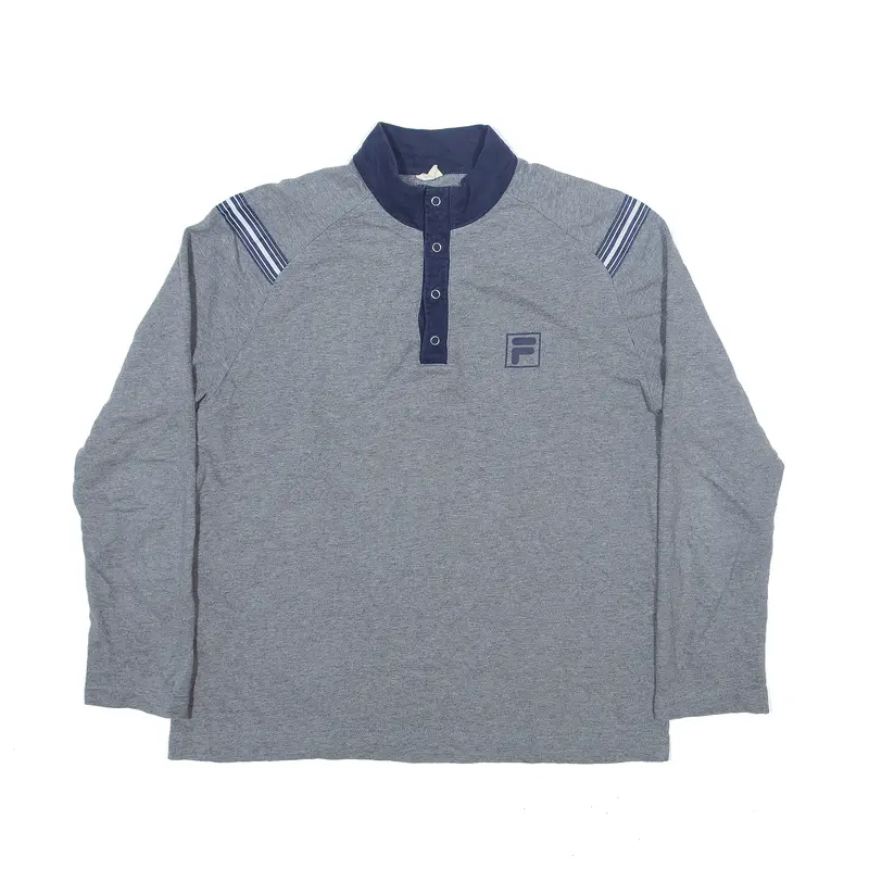 FILA Polo Shirt Grey Long Sleeve Mens S