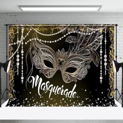 Black Gold Diamond Pearl Masquerade Party Backdrop - Aperturee