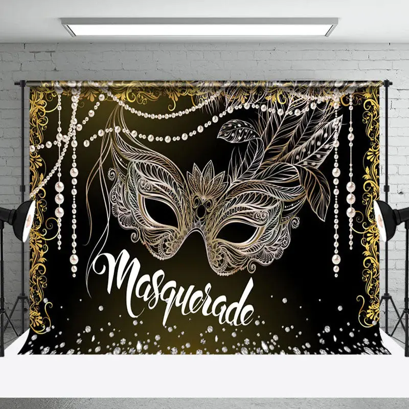 Black Gold Diamond Pearl Masquerade Party Backdrop - Aperturee