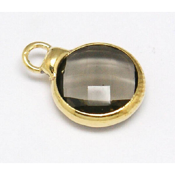Golden Tone Brass Glass Flat Round Charms