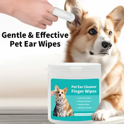 Dog Mom 's Day Ear Cleaner Finger Wipes 50 Counts, Grooming Kit Care for Dogs and Cats  Grooming wipes