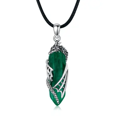 Sterling Silver Dragon & Bullet Crystal Pendant Necklace