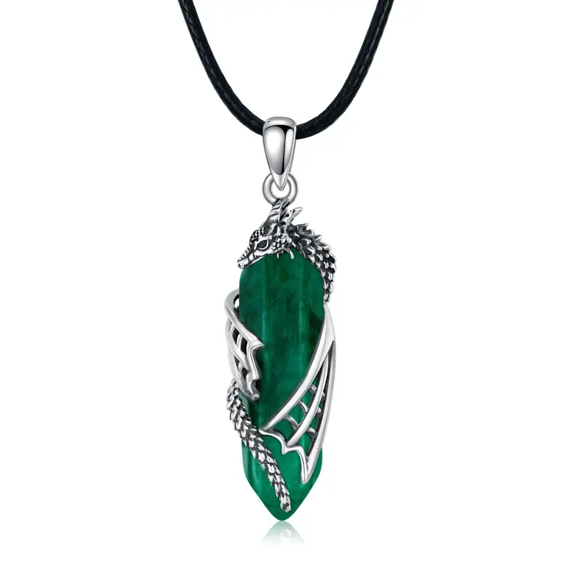 Sterling Silver Dragon & Bullet Crystal Pendant Necklace