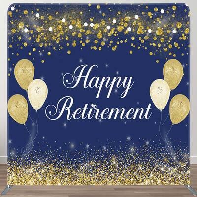 Aperturee Blue Gold Happy Retirement Event Tension Backdrop | Backdrop For Birthday Party | Happy Birthday Backdrop | Custom ...