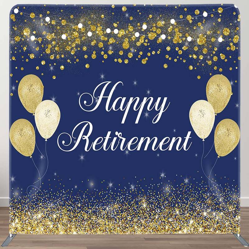 Aperturee Blue Gold Happy Retirement Event Tension Backdrop | Backdrop For Birthday Party | Happy Birthday Backdrop | Custom ...
