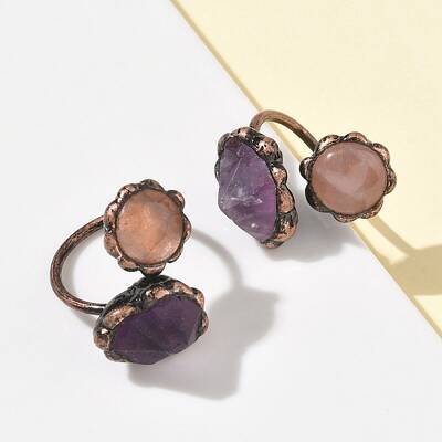Natural Amethyst & Rose Quartz Rings