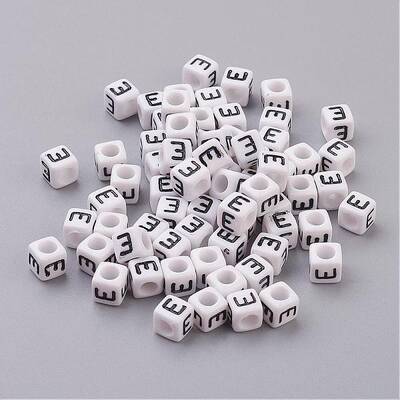 White Letter E Cube Acrylic Beads
