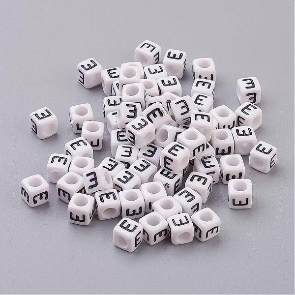 White Letter E Cube Acrylic Beads