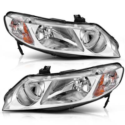 YITAMOTOR® 2006-2011 Honda Civic Sedan 4-Door Headlight Assembly Headlamp Chrome Housing Amber Reflector