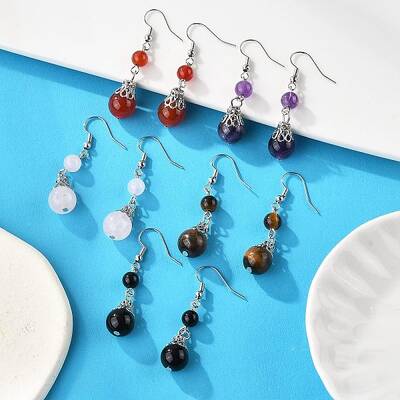 Natural Gemstone Dangle Earrings