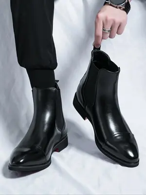 Work Boots for Men, Fashionable Solid Color Chelsea Boots, Kitten Heel Boots, Casual Comfortable Breathable Boots for Daily W...