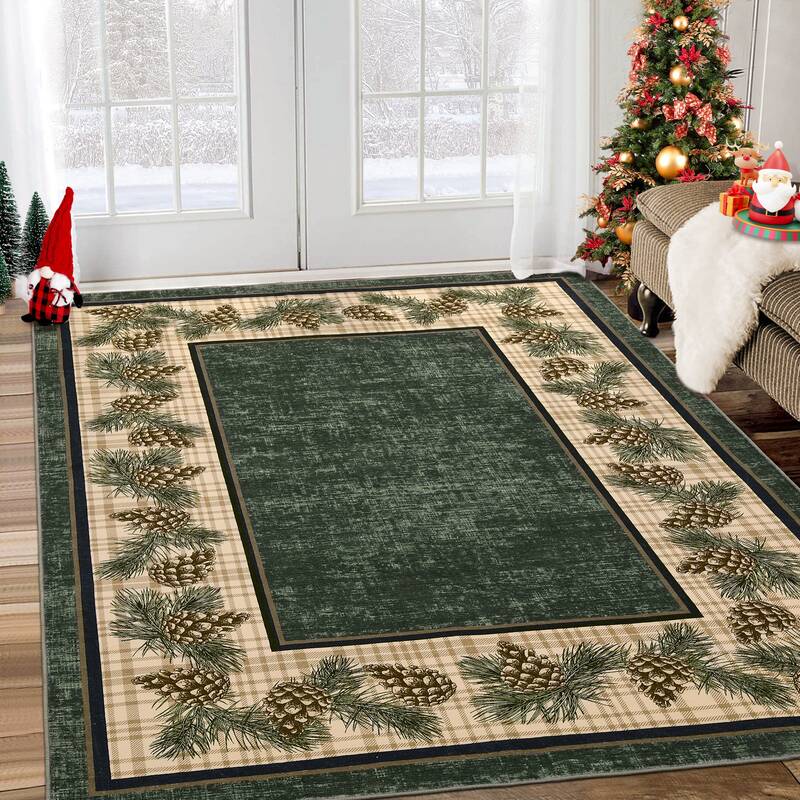 Garvee Washable Area Rug 8x10 Rug Green Plaid Rug Xmas Decor Tartan Non Slip Living Room Rug Soft Large Area Rug for Bedroom ...