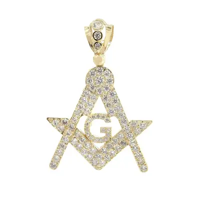Sterling Silver with Yellow Gold Plated Moissanite Freemason Pendant Necklace for Men