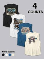 Men's Regular Fit Duck & Bird Print Tank Top, Casual Sleeveless Crew Neck Top for Summer, Fashion Men's Clothes for Daily Wea...