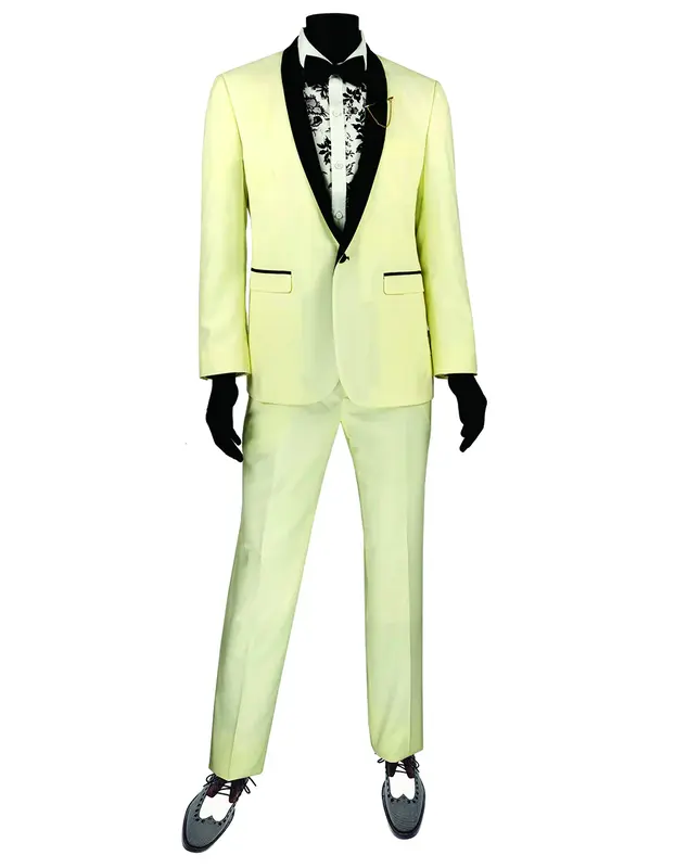 Mens Slim Fit Shawl Tuxedo Suit in Ivory