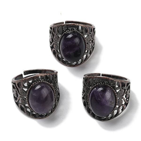 Natural Amethyst Oval Adjustable Rings