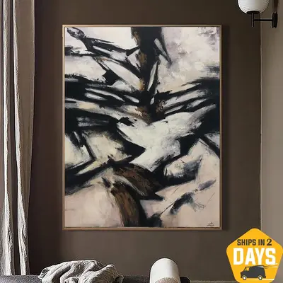 Abstract Black And White Painting Abstract Wall Art Modern Brown Artwork Original Mountains Painting Mountains Canvas Art Fin...