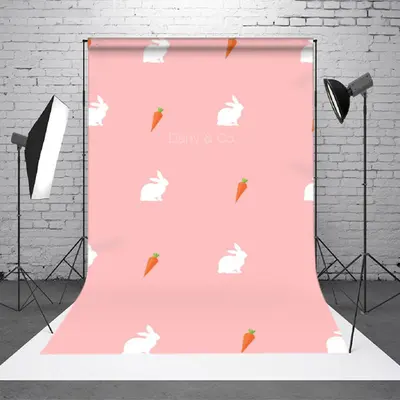 Pink Repeat Carrot Rabbit Easter Backdrop For Photo - Aperturee