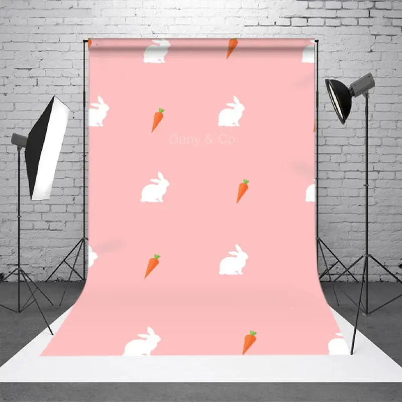 Pink Repeat Carrot Rabbit Easter Backdrop For Photo - Aperturee
