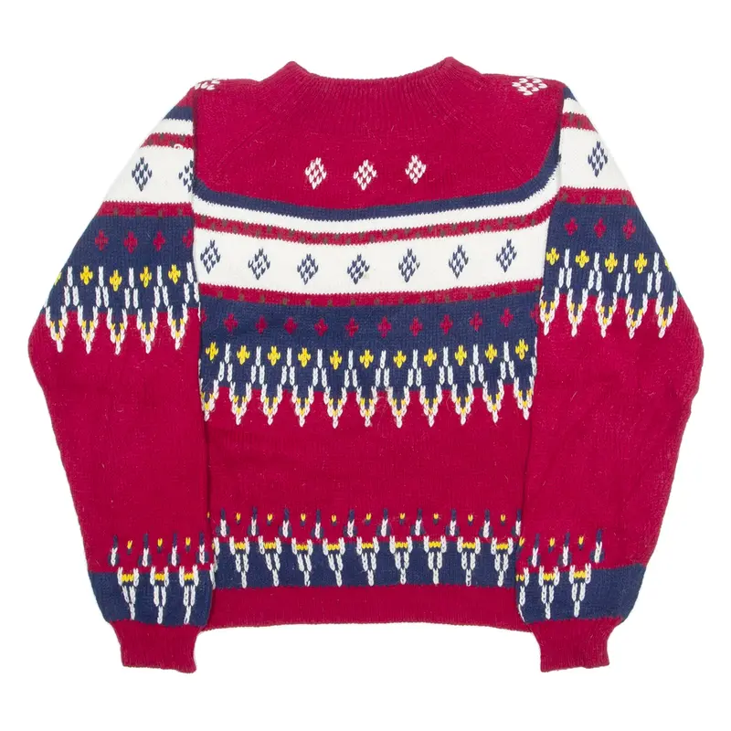 NATIONAL Womens Jumper Red Fair Isle Tight Knit M