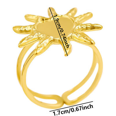 Stylish Sun Shape 304 Stainless Steel Cuff Adjustable Ring for Women