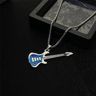 201 Stainless Steel Guitar Pendant Box Chain Necklaces