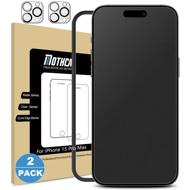 Mothca 2 Pack Matte(No Privacy)  Glass Screen Protector for iPhone 17/16/15/14/13 Pro Max Plus + 2 Pack Camera Lens Protector...