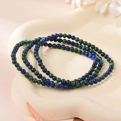 Natural Chrysocolla and Lapis Lazuli Round Bead Stretch Bracelets