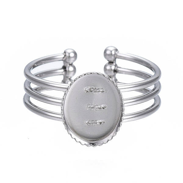 Non-Tarnish 304 Stainless Steel Open Cuff Finger Ring Cabochon Settings