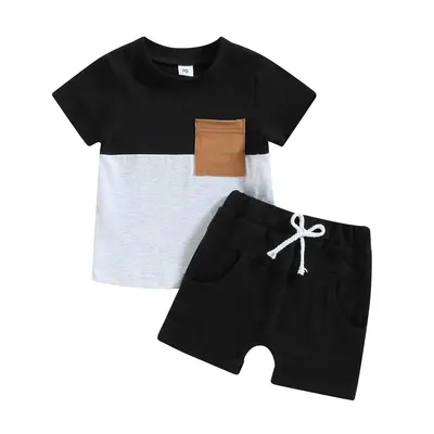Toddler Baby Boys Summer Outfit Sets Short Sleeve Contrast Color T-shirt Tops + Solid Color Shorts Set Infant Boy Clothes Spr...