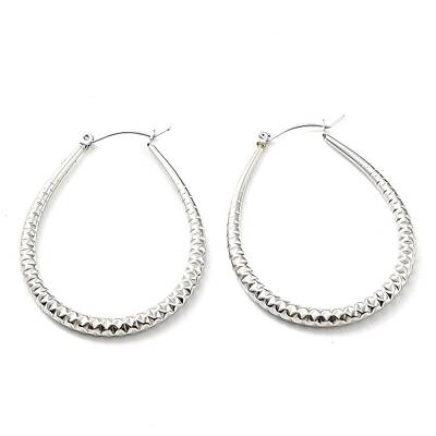 Non-Tarnish 304 Stainless Steel Textured Teardrop Hoop Earrings