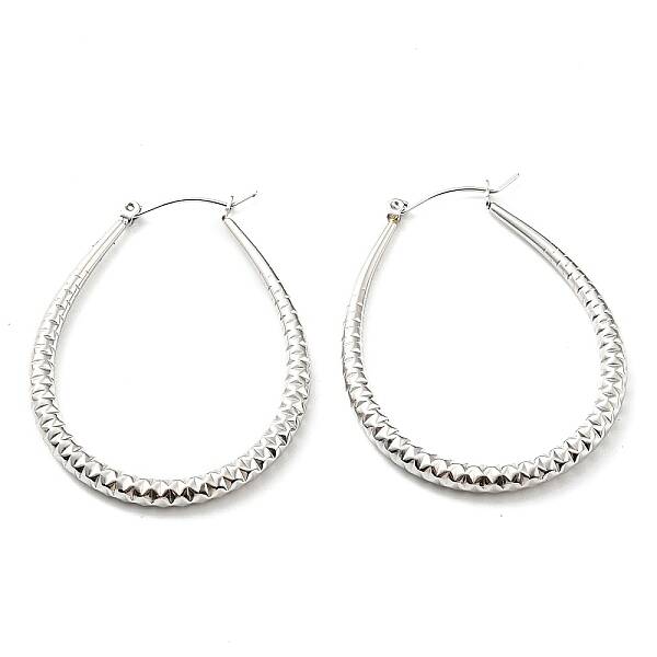Non-Tarnish 304 Stainless Steel Textured Teardrop Hoop Earrings