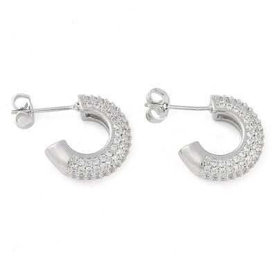 Brass Pave Clear Cubic Zirconia Stud Earrings for Women
