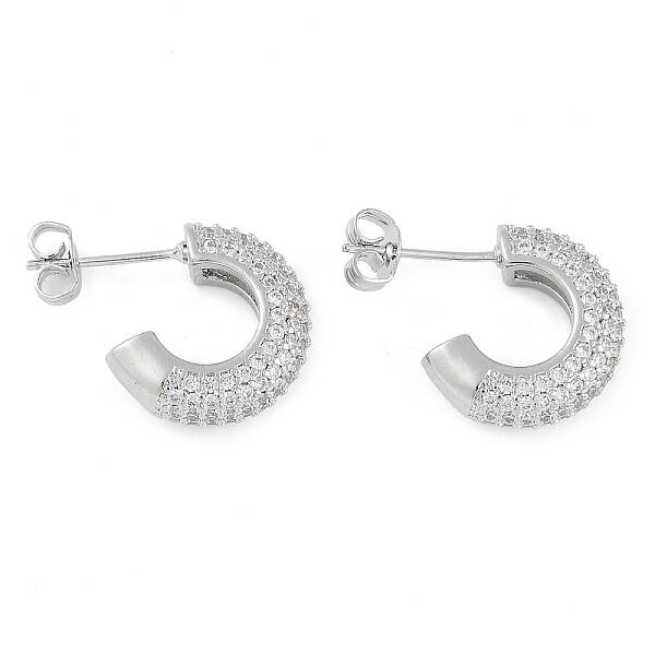 Brass Pave Clear Cubic Zirconia Stud Earrings for Women