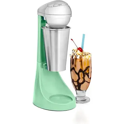 Nostalgia Two-Speed Electric Milkshake Maker and Drink Mixer, Includes 16-Ounce Stainless Steel Mixing Cup & Rod, Jade Green