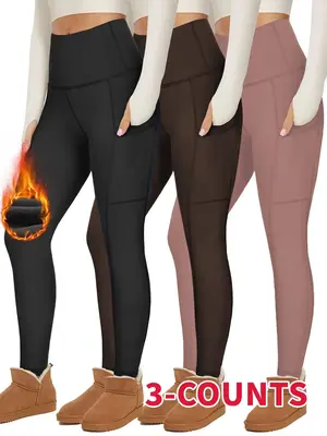 Women's High-Waisted Fleece Lined Leggings with Pockets, Sporty Tight-Fit Winter Pants for Yoga Running Fitness All Seasons W...