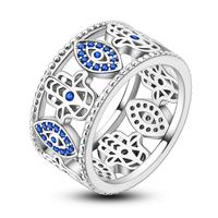 MULA Blue Evil Eye and Hamsa Bracelet, Made of S925 Plated Silver and Cubic Zirconia - Religious Symbol Design, Wide Band, Pe...
