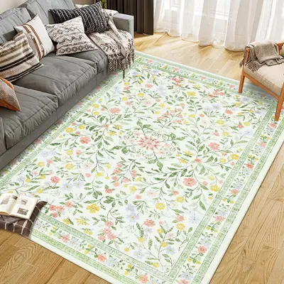 Garvee Floral Area Rugs Washable Non Slip Ultra Thin Boho Flower Indoor Floor Carpet for Girls Room Nursery Playroom Beige 10...