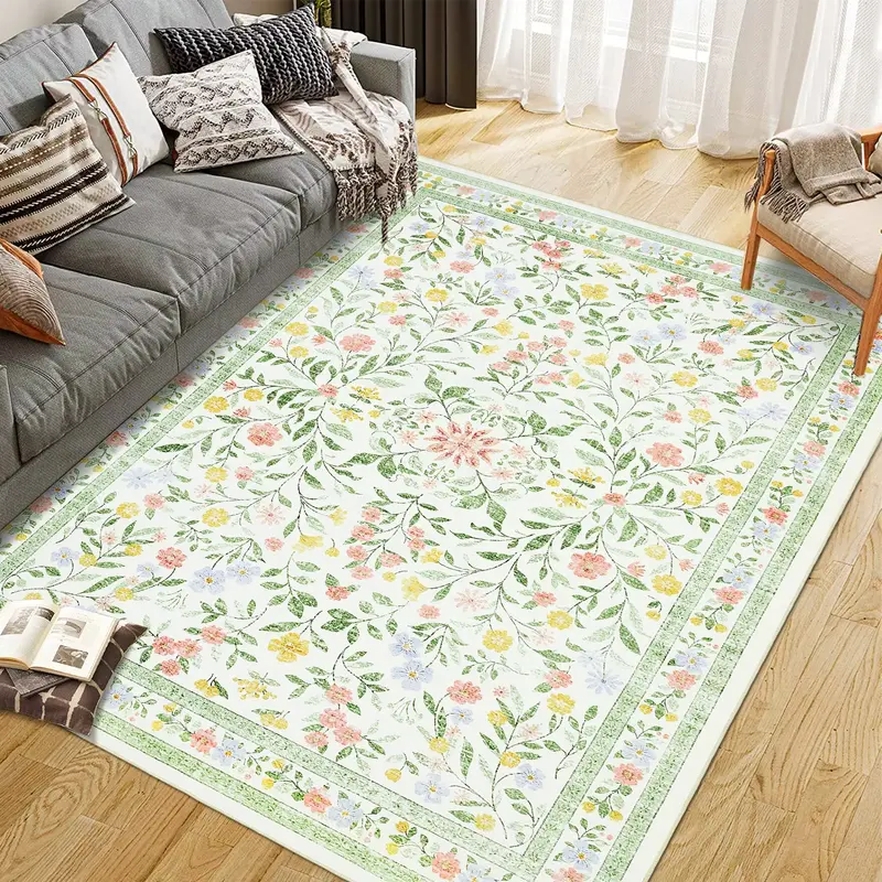 Garvee Floral Area Rugs Washable Non Slip Ultra Thin Boho Flower Indoor Floor Carpet for Girls Room Nursery Playroom Beige 10...